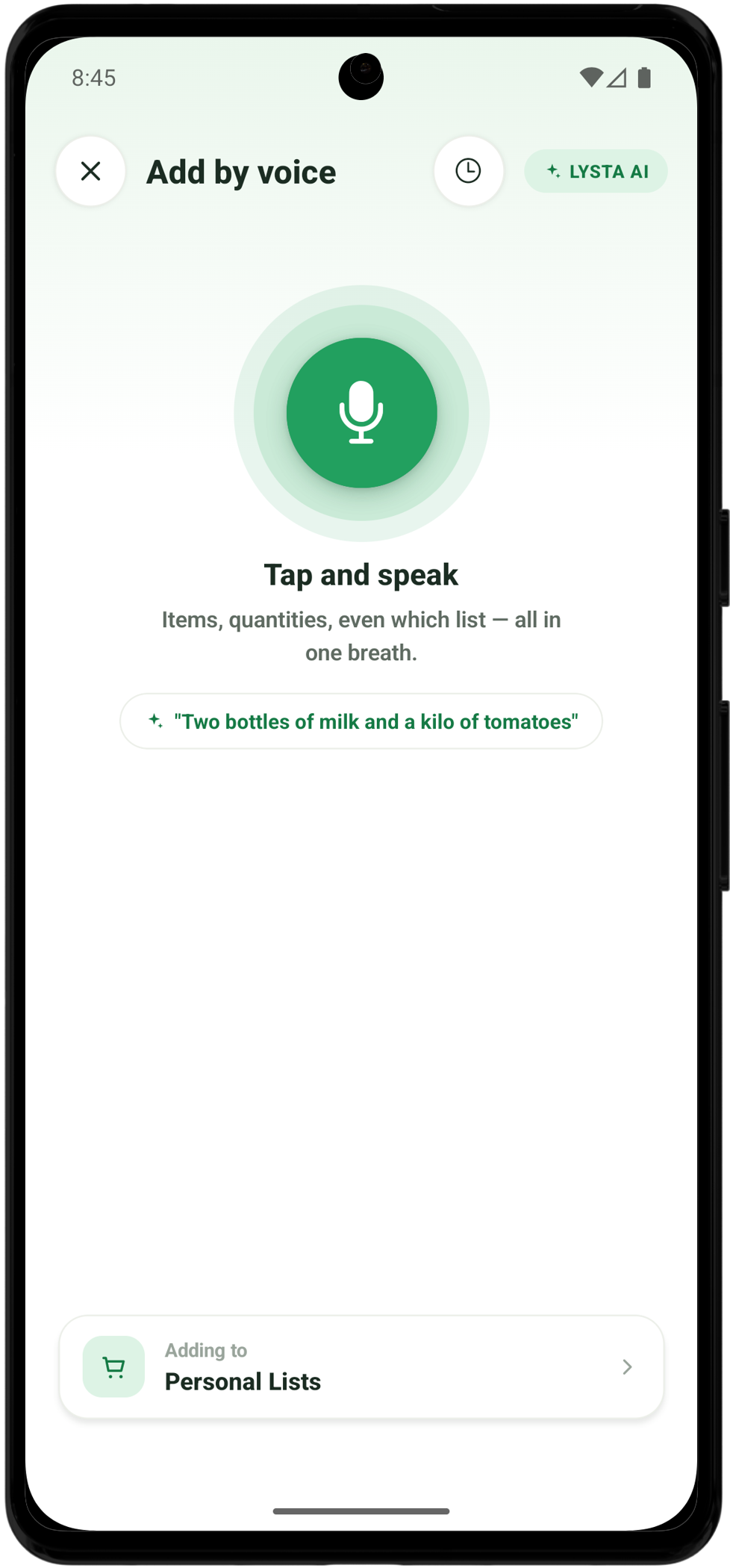 Lysta — Add by voice